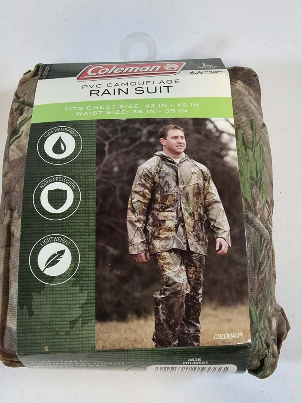 COLEMAN PVC RAIN SUIT CAMOUFLAGE REALTREE W/CARRY BAG ADULT LARGE NEW